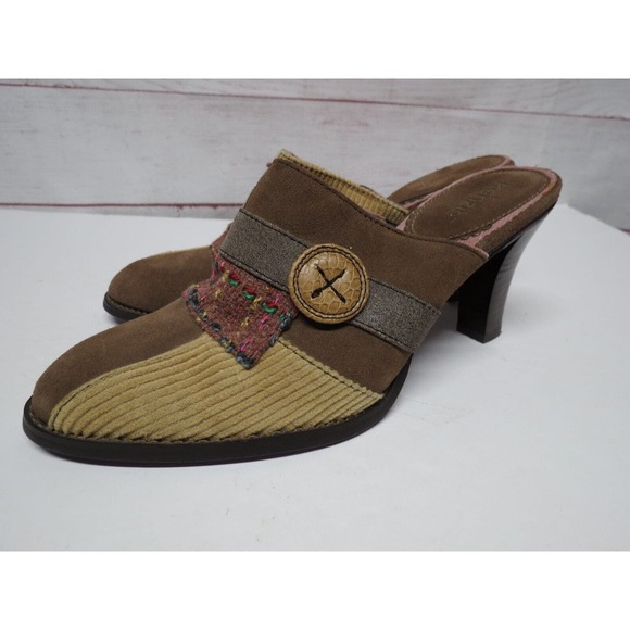 Kenzie "Touch" Leather & Fabric Mules Heels Size 9 Patchwork Quilt Look - Picture 1 of 10